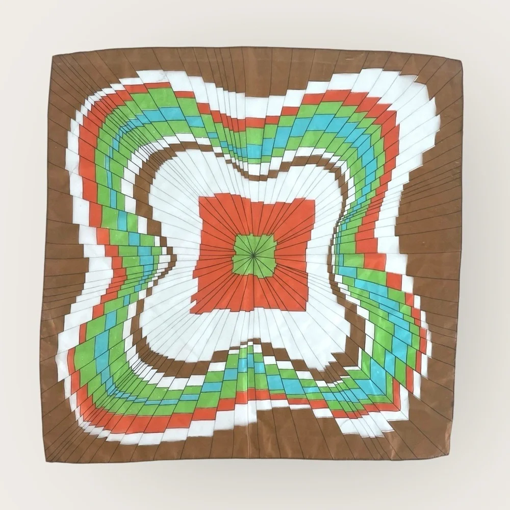 Vintage 70 Square Psychedelic Geometric Print Pattern Sheer Scarf in Bold Bright - Picture 2 of 6